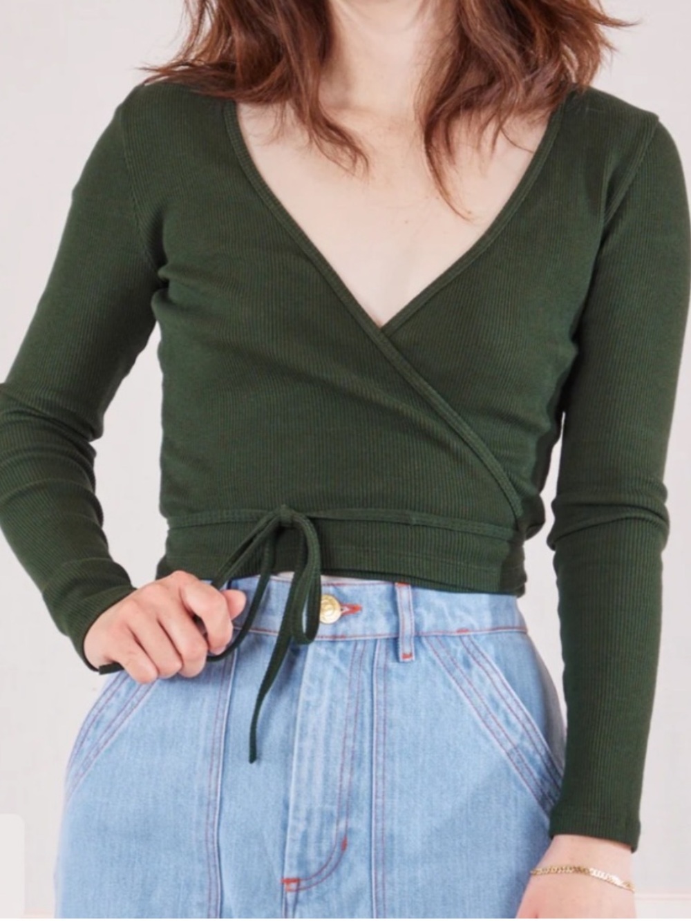 Big Bud Press Olive Green Ribbed Wrap Top